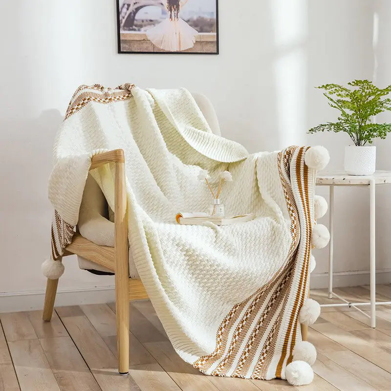 European-Style Striped Knitted Throw Blanket