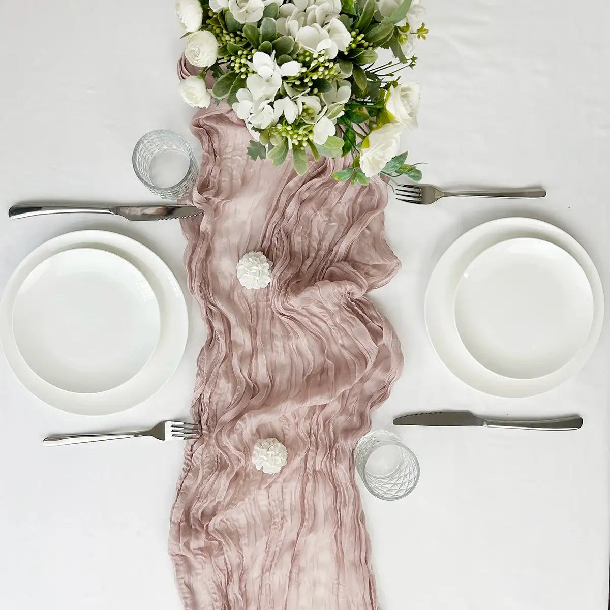 Semi-Sheer Gauze Table Runner Sage Cheesecloth Table Setting