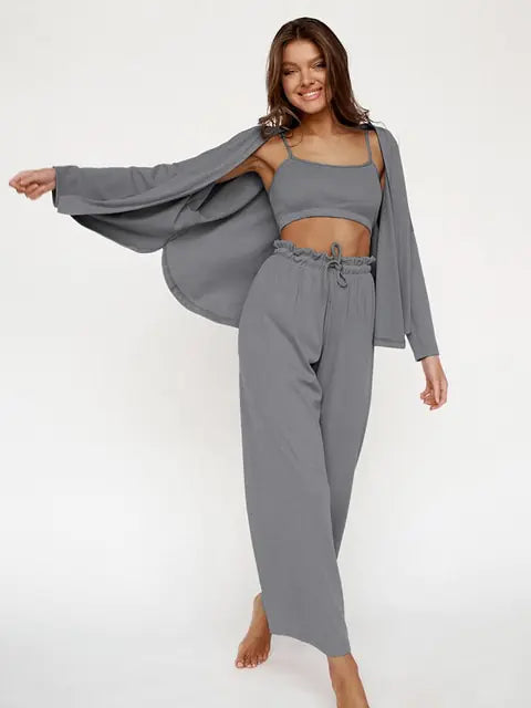 Ribbed Drop Sleeves Sleepwear Women Set