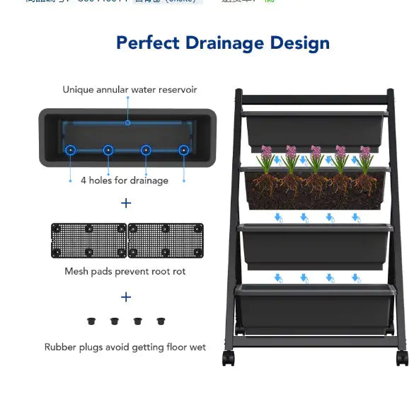 4 Tier Vertical Wheeled Garden Bed - - planter