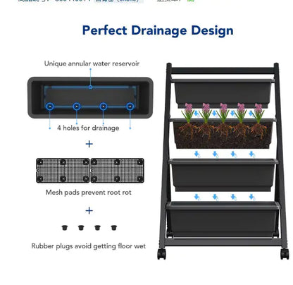4 Tier Vertical Wheeled Garden Bed - - planter