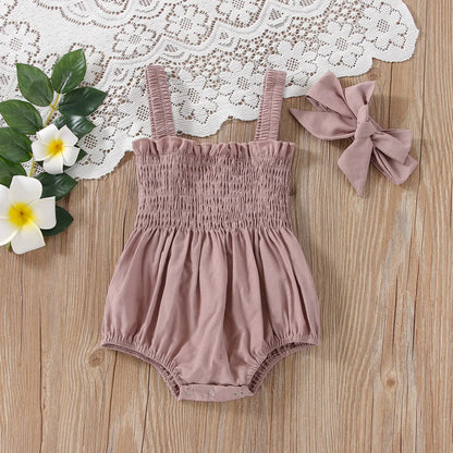 Infant Baby Girls Summer Elastic Jumpsuit Rompers Pink