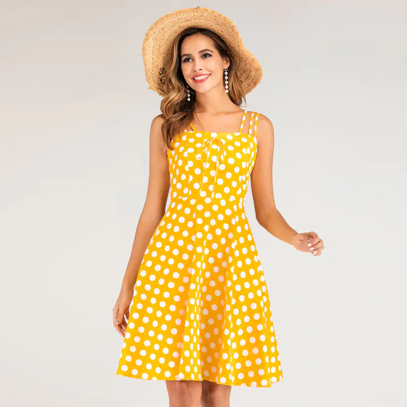 Slim Fit Polka Dot Cami Dress - Yellow XXL - dress
