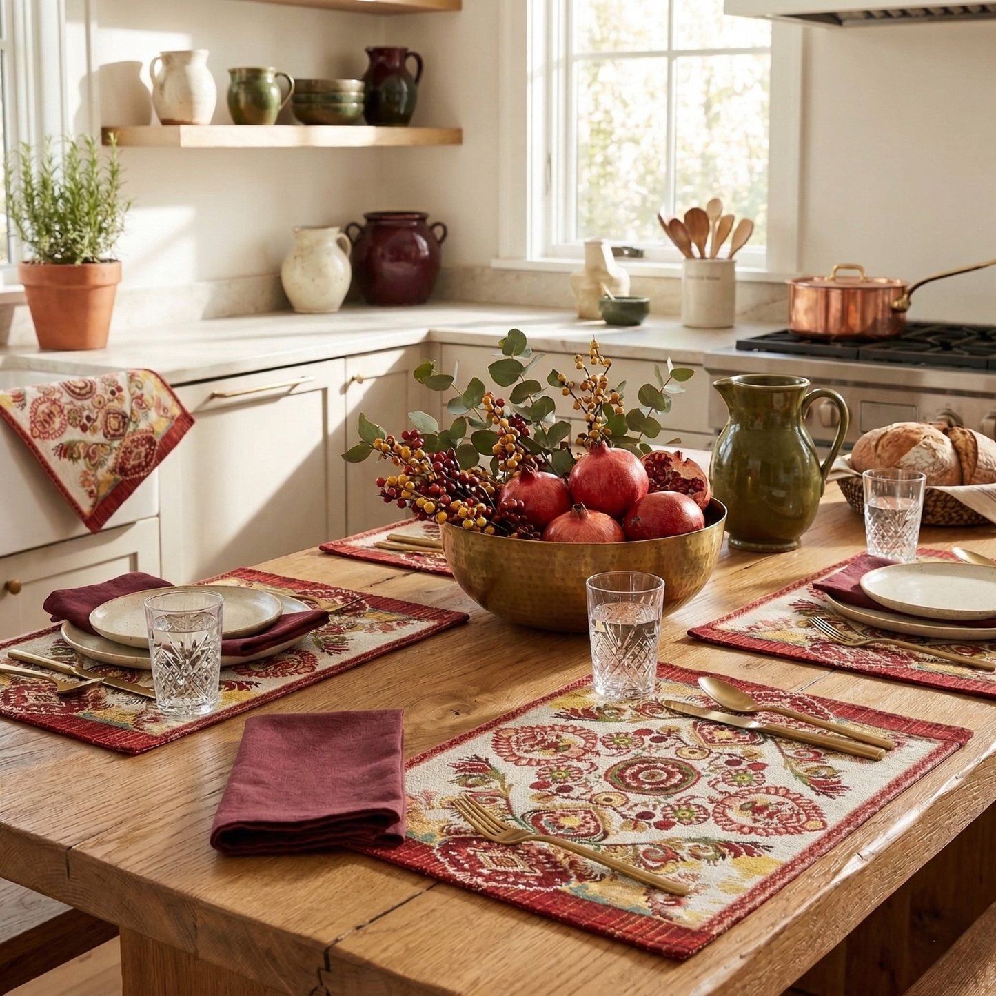 Tache Burgundy Ornate Paisley Woven Tapestry Placemats - Eclectic Modern Dining Set (18194) - - Placemat