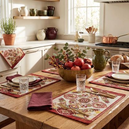 Tache Burgundy Ornate Paisley Woven Tapestry Placemats - Eclectic Modern Dining Set (18194) - - Placemat