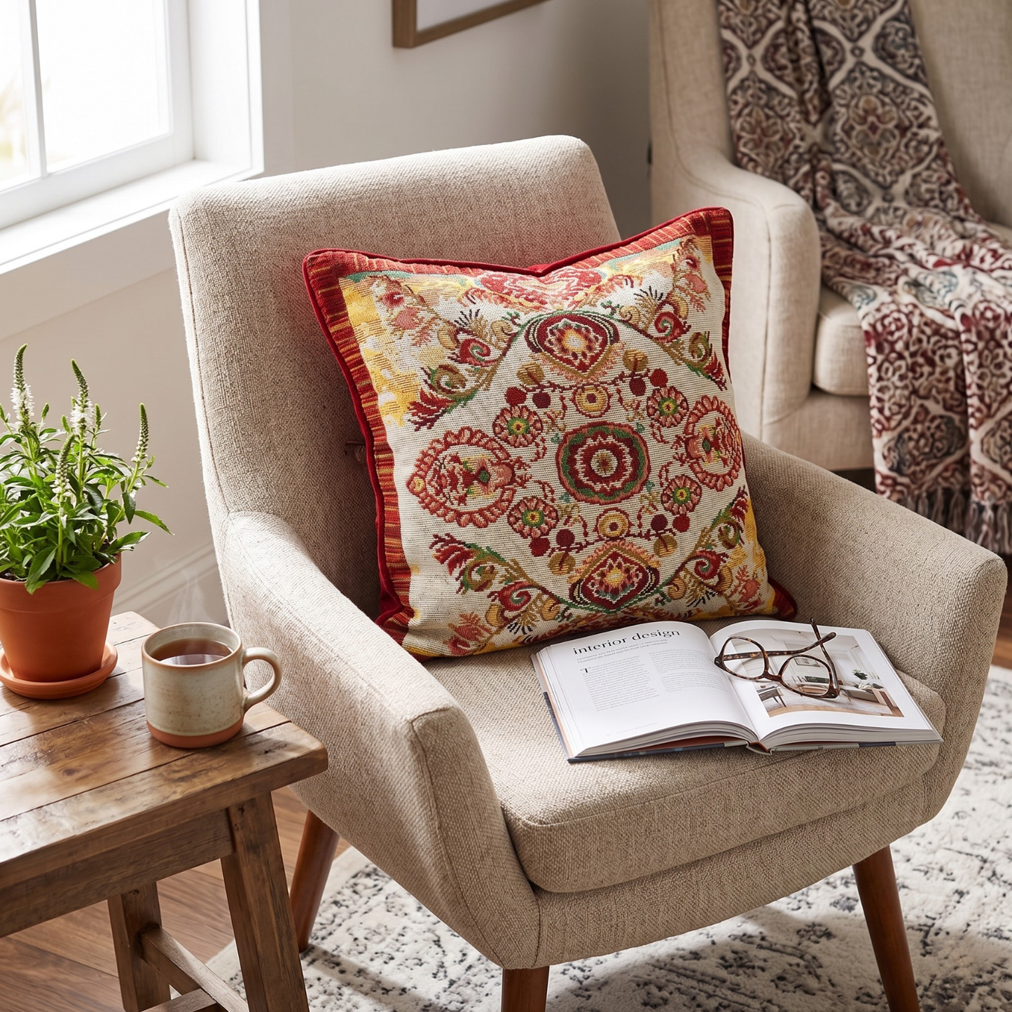 Tache Elegant Burgundy Ornate Paisley Woven Tapestry Throw Pillow Cover (18194) - - Pillow Cover