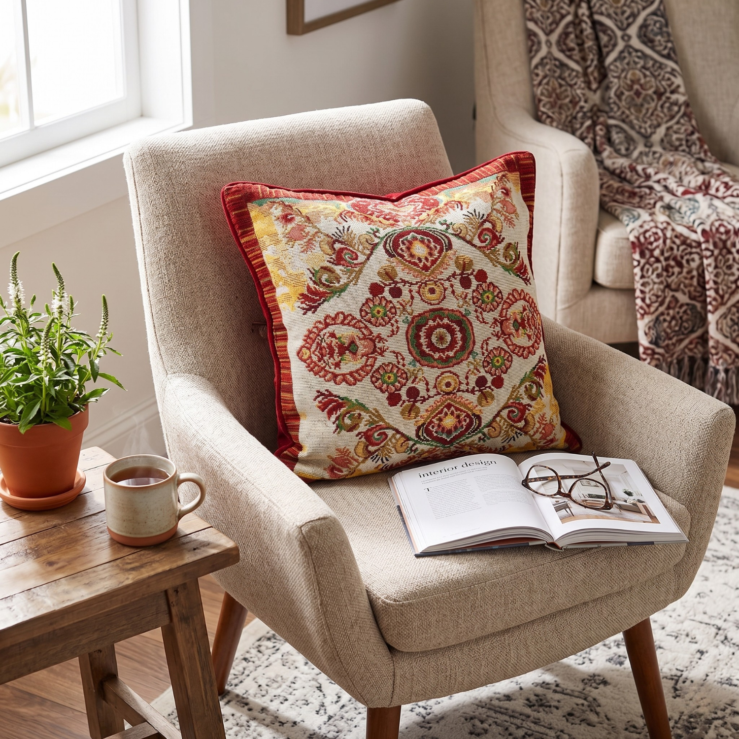Tache Elegant Burgundy Ornate Paisley Woven Tapestry Throw Pillow Cover (18194) - - Pillow Cover