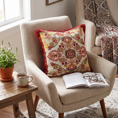 Tache Elegant Burgundy Ornate Paisley Woven Tapestry Throw Pillow Cover (18194) - - Pillow Cover