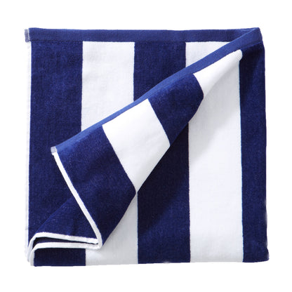 Cotton Velour Cabana Stripe Beach Towel - Novia Collection - Single Oversized- 35" x 70" Navy -