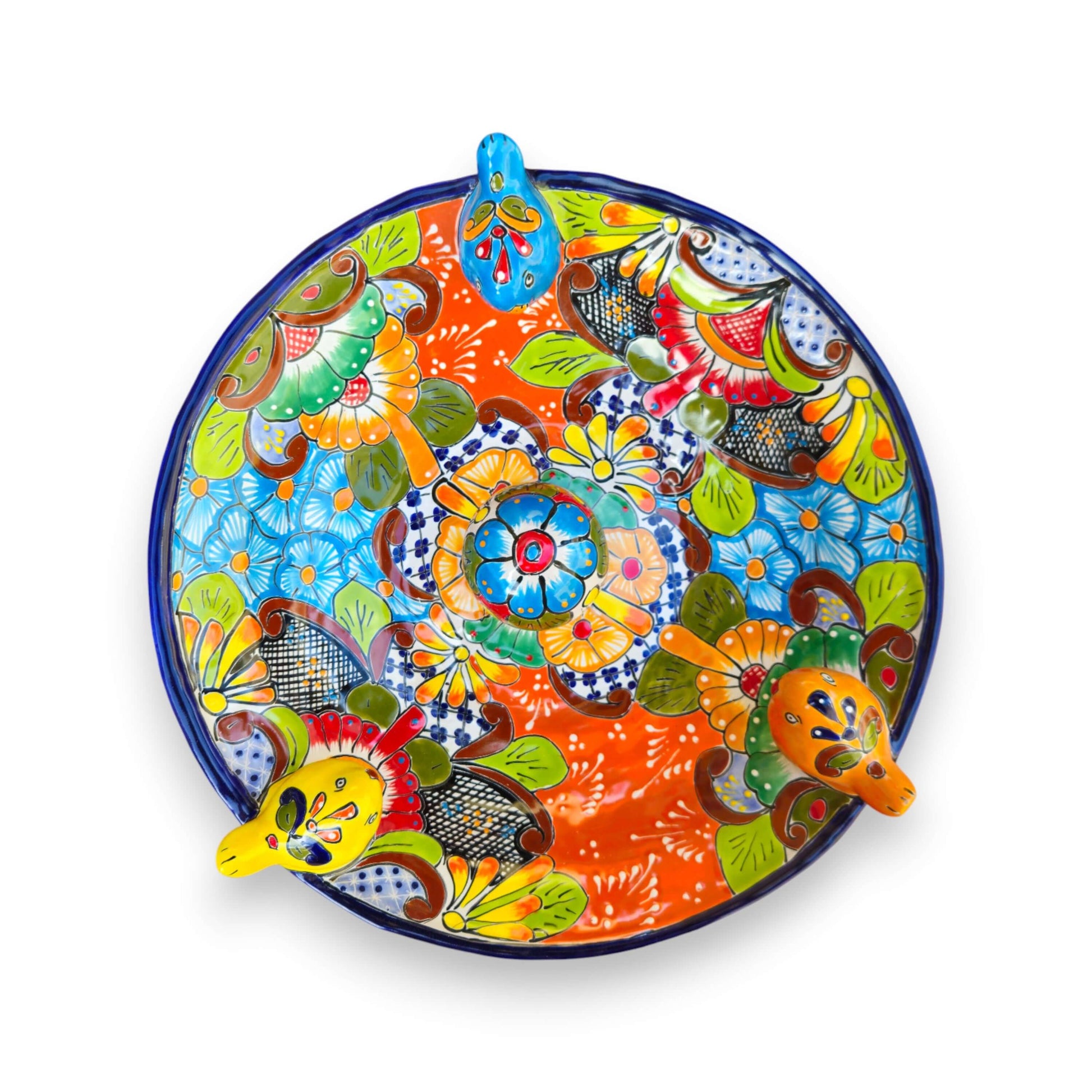 Talavera Bird Bath with Center Ball Colorful Mexican Garden Art - - Talavera Bird Bath