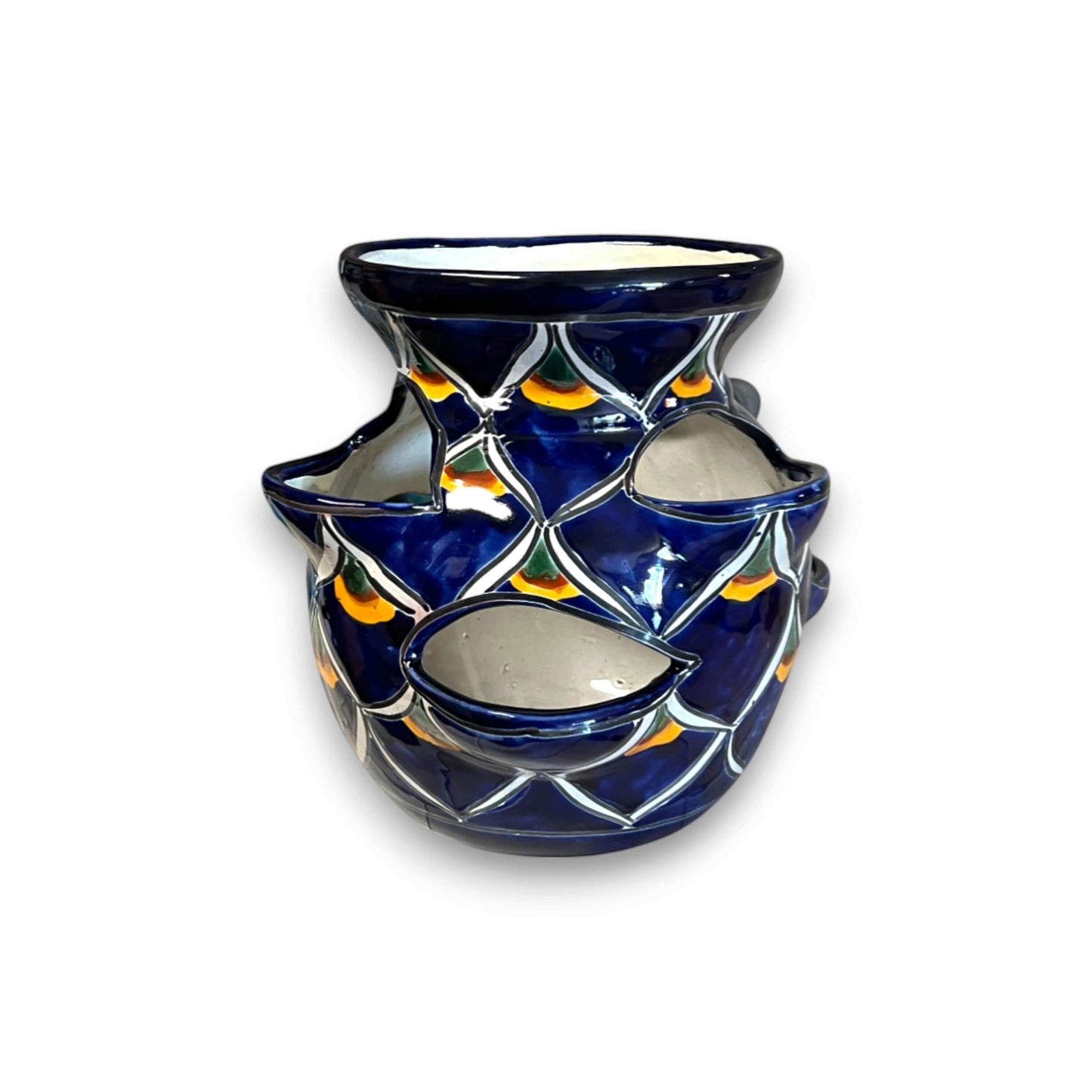 Talavera Strawberry Planter Blue Peacock Design - - Talavera Planter