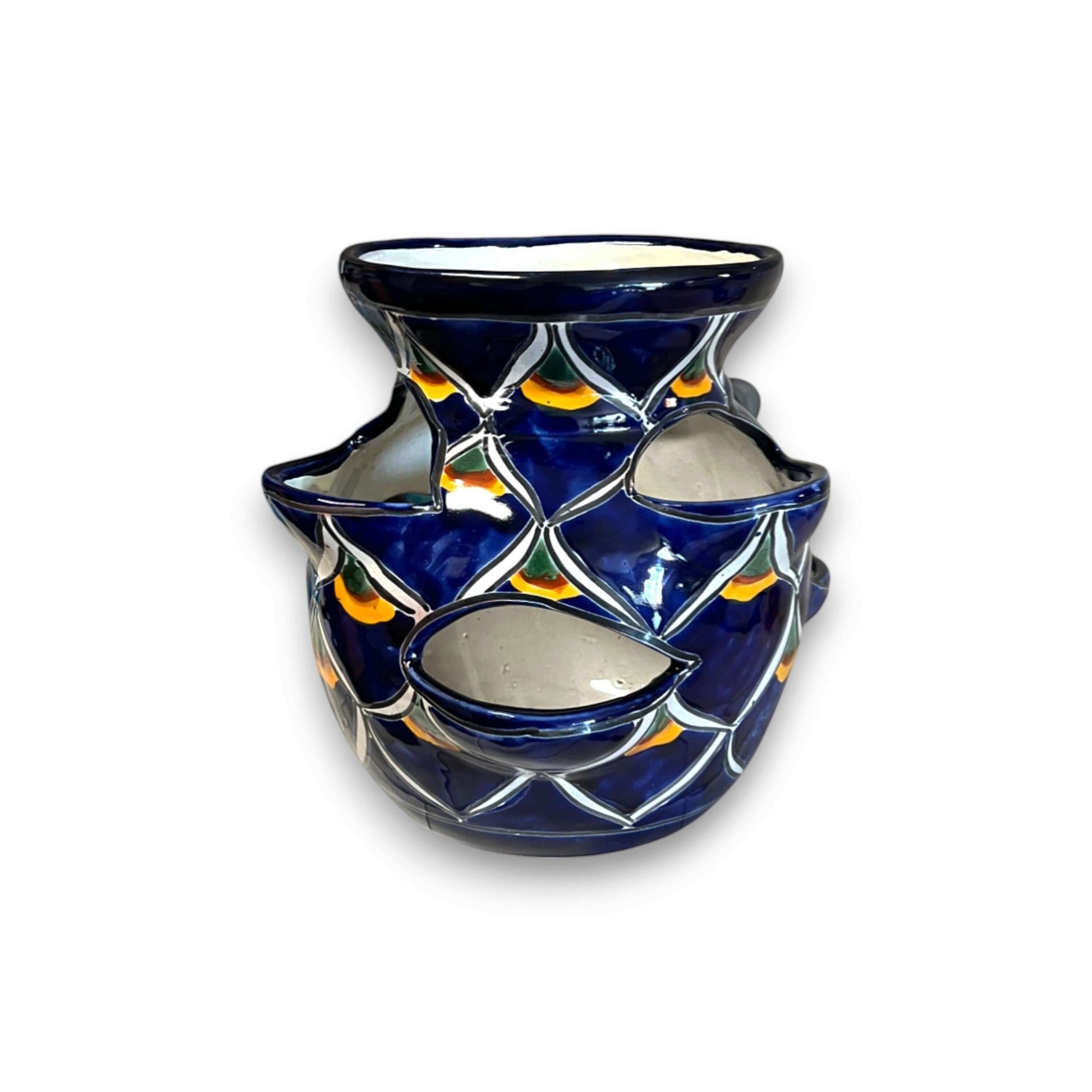Talavera Strawberry Planter Blue Peacock Design - - Talavera Planter
