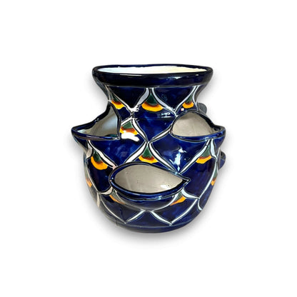 Talavera Strawberry Planter Blue Peacock Design - - Talavera Planter