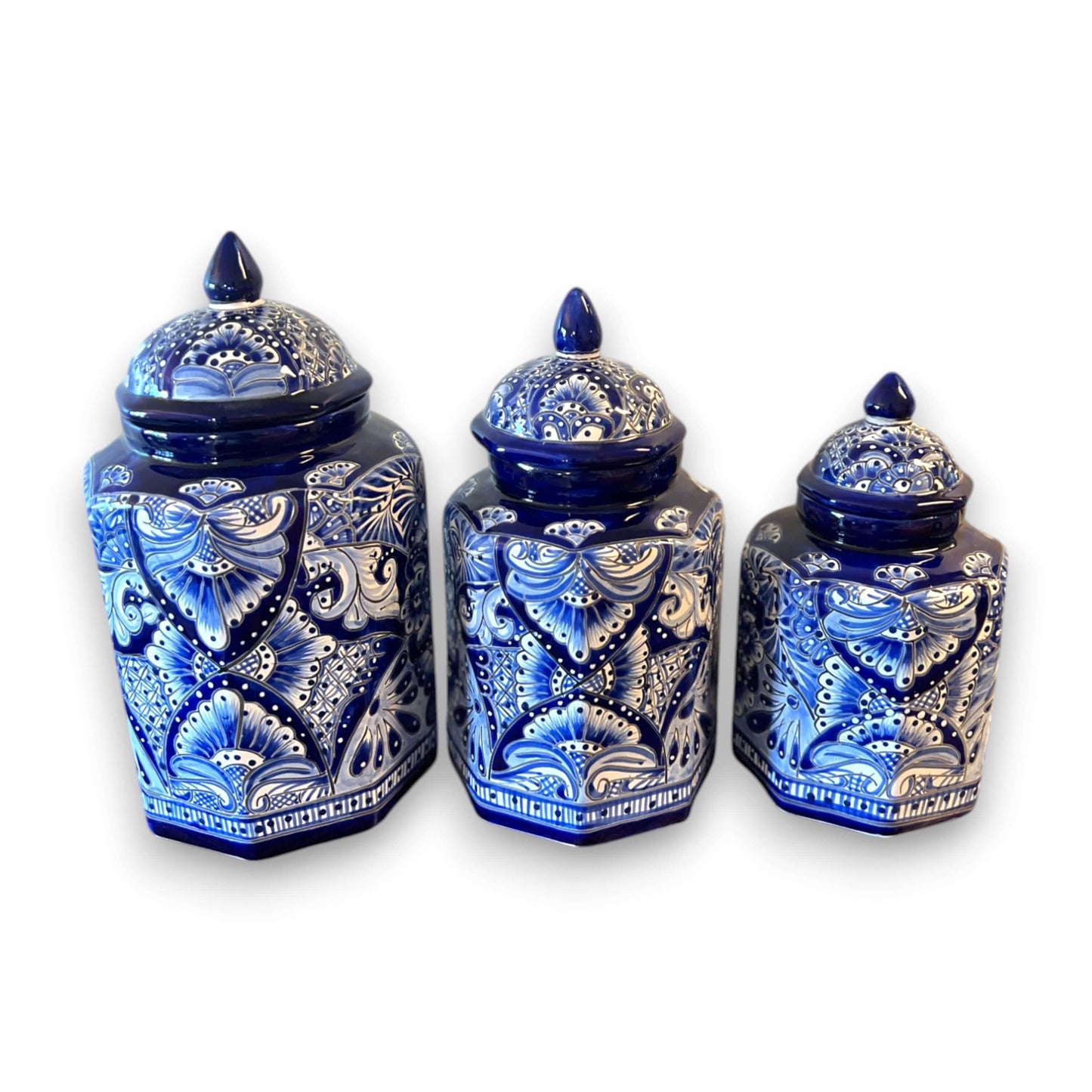 Talavera Blue & White Canister Set Mexican Handmade Pottery - - Talavera Canister Set