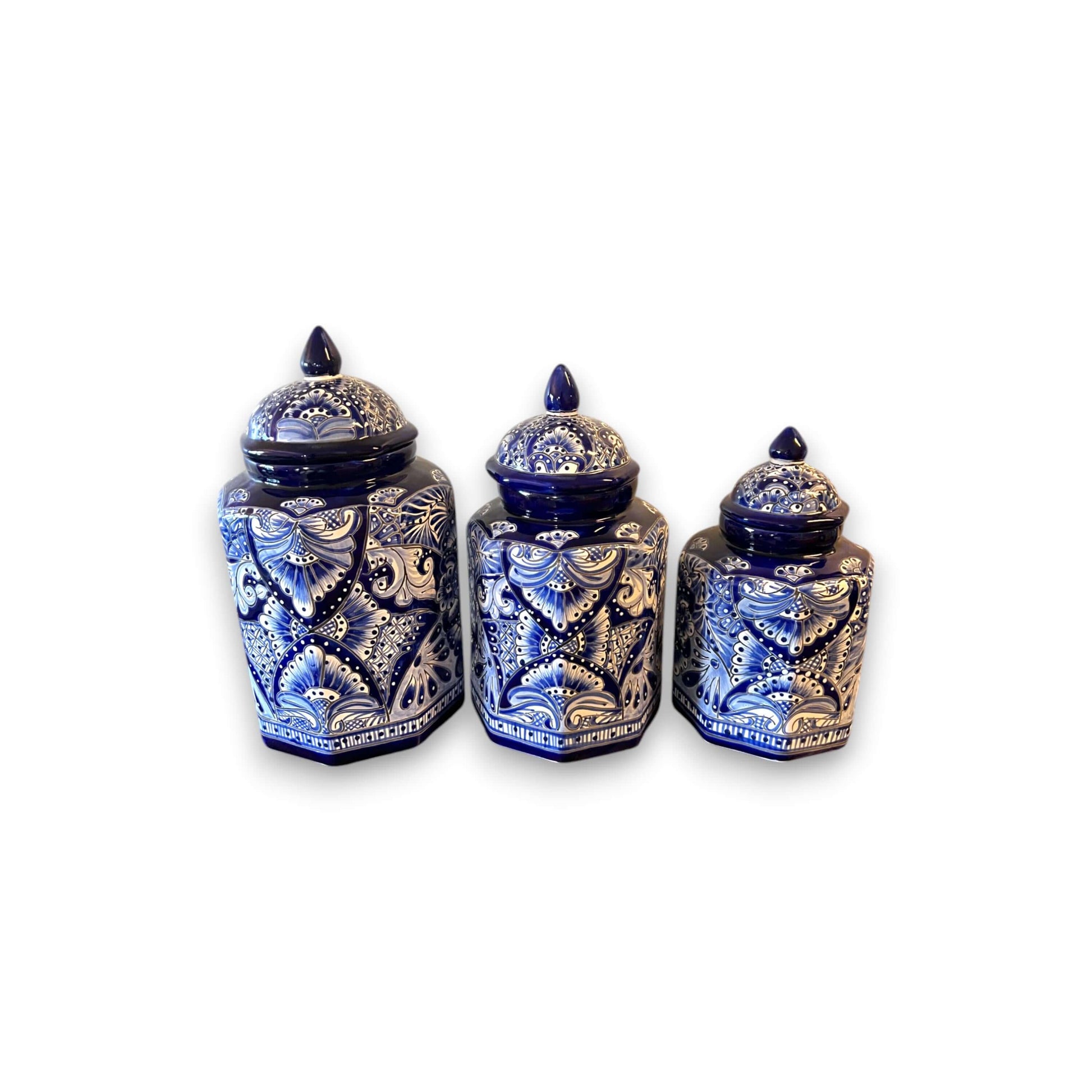 Talavera Blue & White Canister Set Mexican Handmade Pottery - - Talavera Canister Set