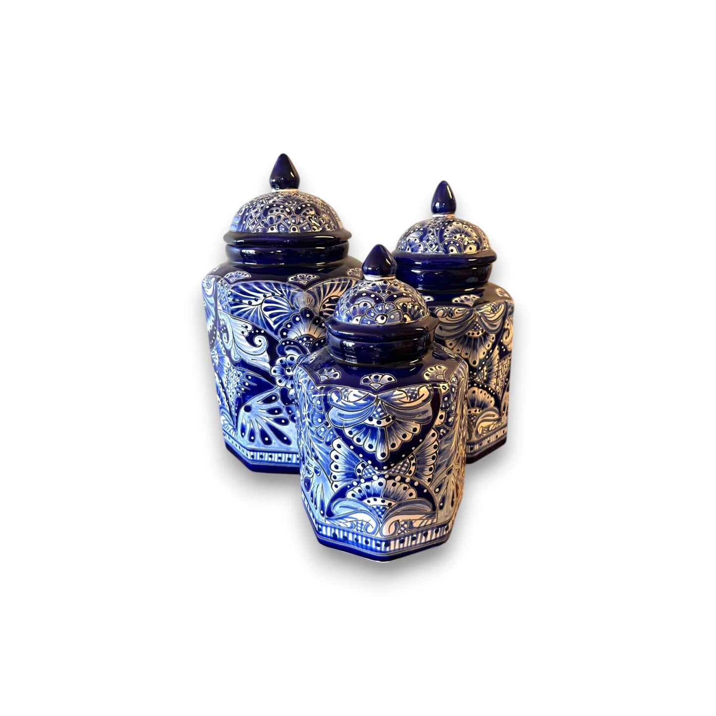 Talavera Blue & White Canister Set Mexican Handmade Pottery - - Talavera Canister Set