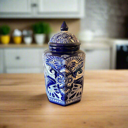 Talavera Blue & White Canister Set Mexican Handmade Pottery - - Talavera Canister Set