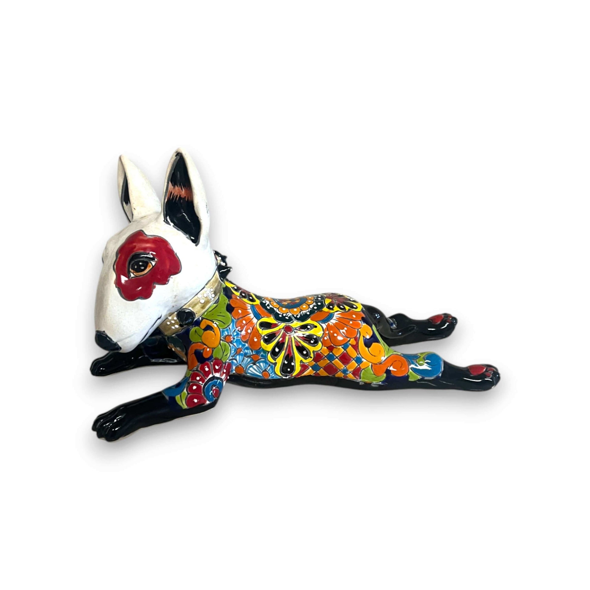 Talavera Bull Terrier Statue Hand-Painted Colorful Dog Sculpture - - Talavera Statue