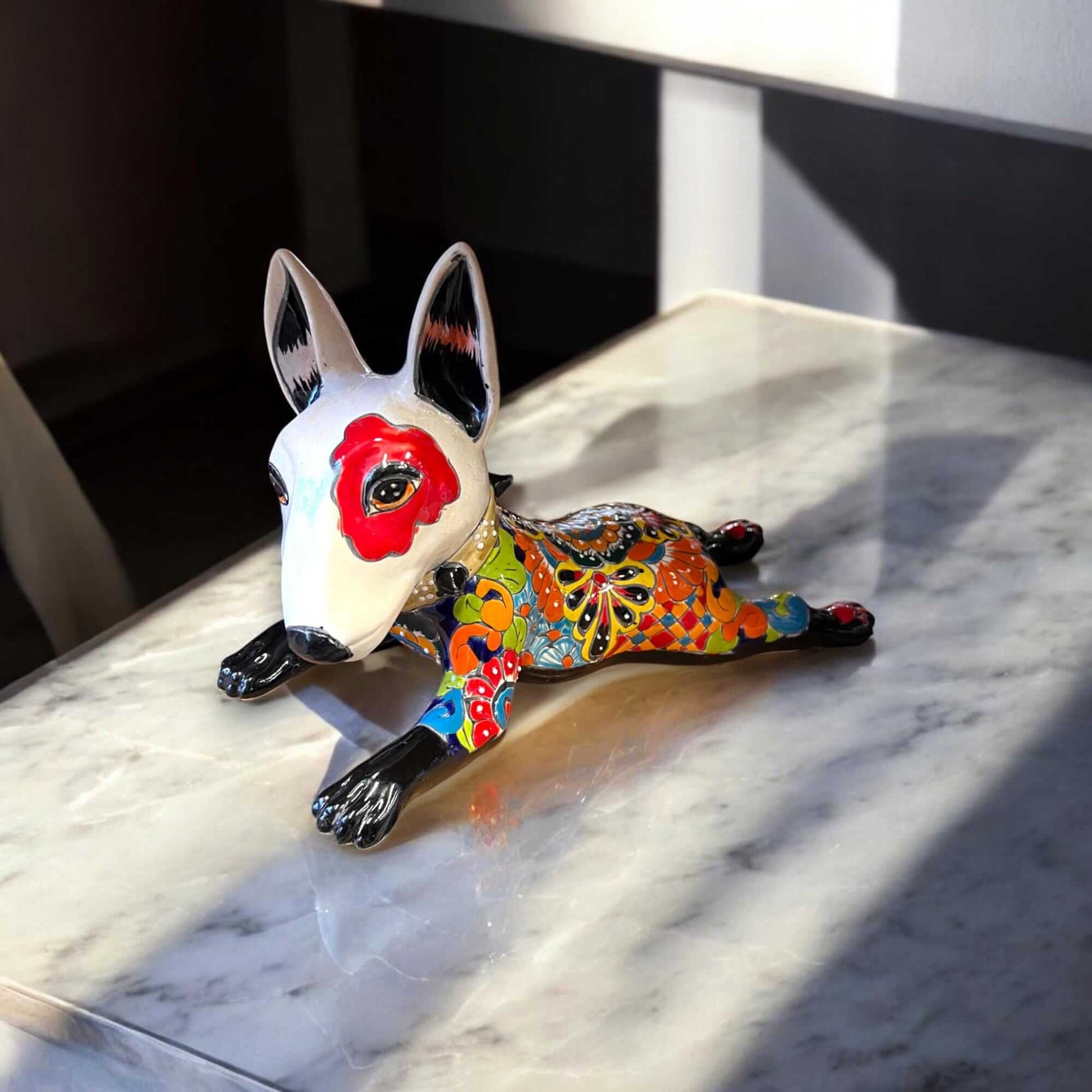 Talavera Bull Terrier Statue Hand-Painted Colorful Dog Sculpture - - Talavera Statue