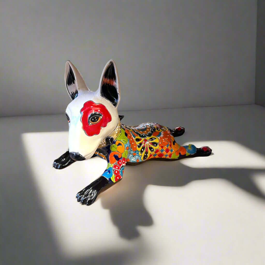 Talavera Bull Terrier Statue Hand-Painted Colorful Dog Sculpture - - Talavera Statue