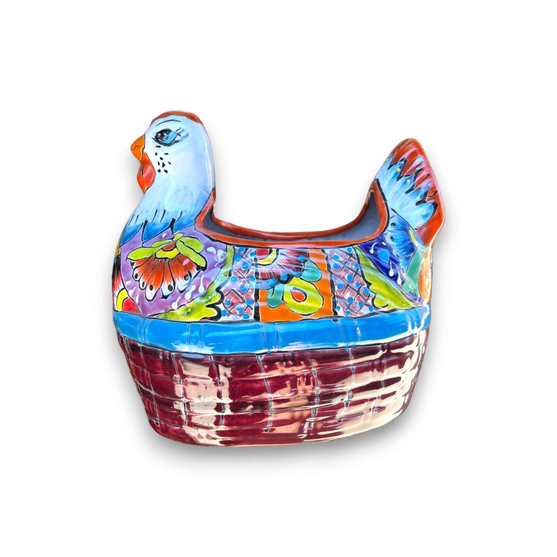 Large Talavera Chicken Planter Hand-Painted Mexican Pottery Statue - - Talavera Planter