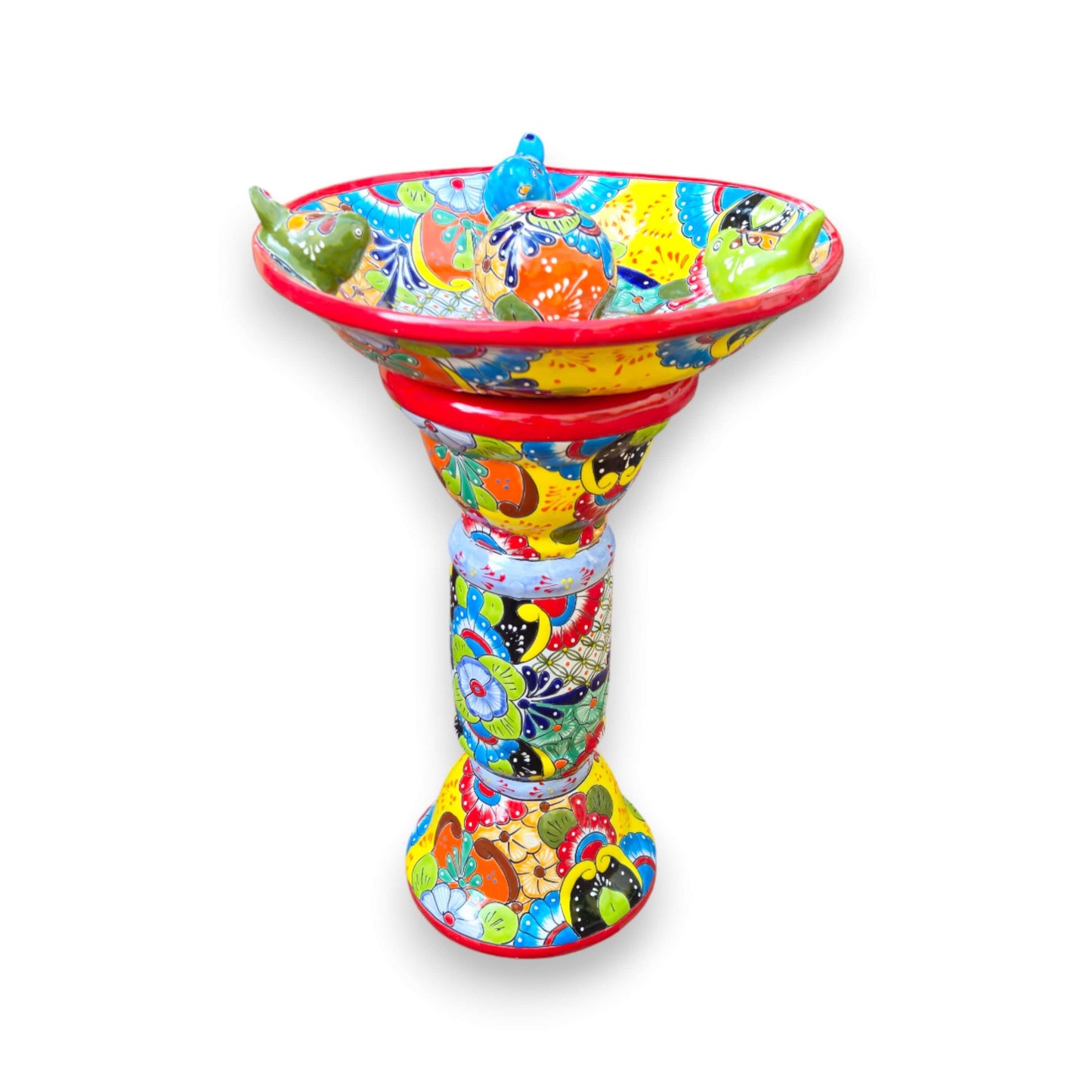 Talavera Bird Bath with Center Ball Colorful Mexican Garden Art - - Talavera Bird Bath