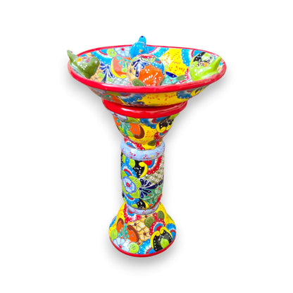Talavera Bird Bath with Center Ball Colorful Mexican Garden Art - - Talavera Bird Bath