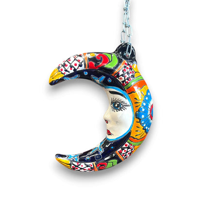 Talavera Crescent Moon Face Hanging Mexican Wall Art - - Talavera Wall Art