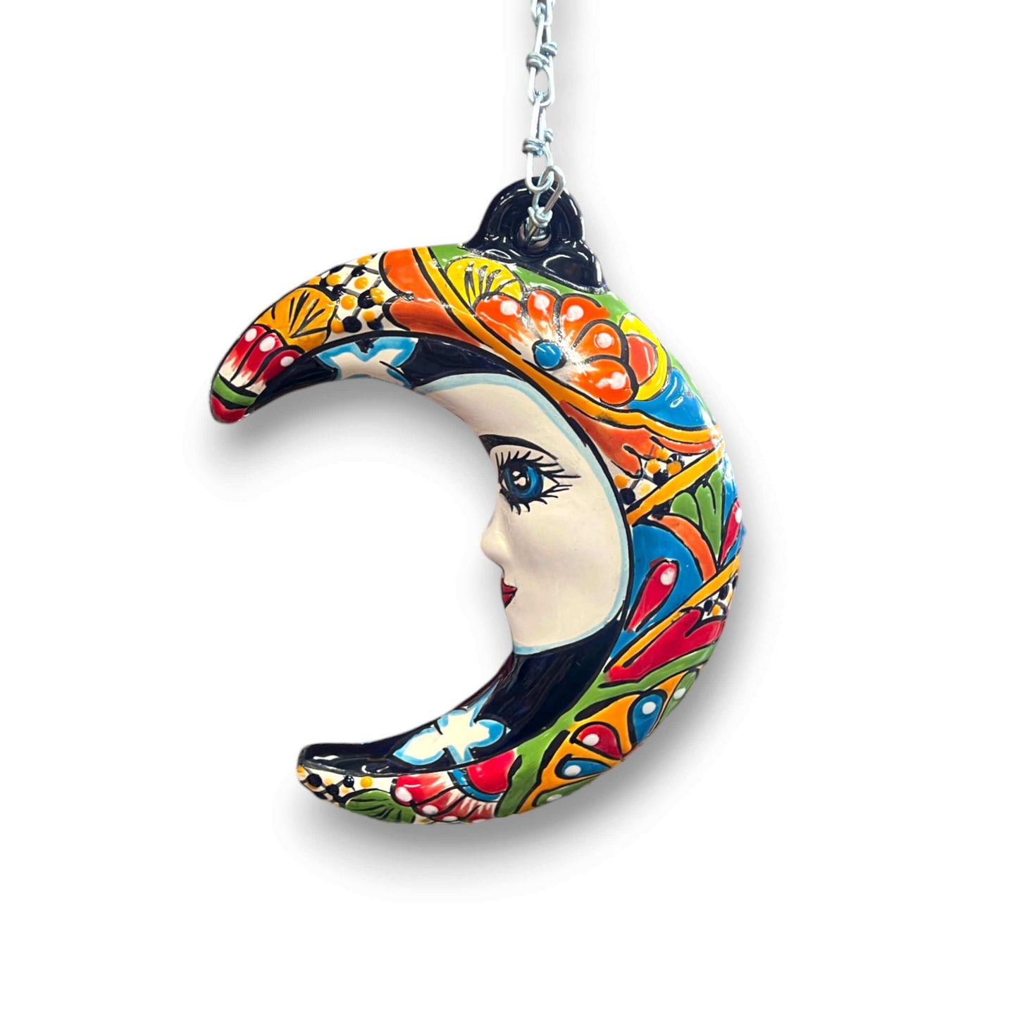 Talavera Crescent Moon Face Hanging Mexican Wall Art - - Talavera Wall Art
