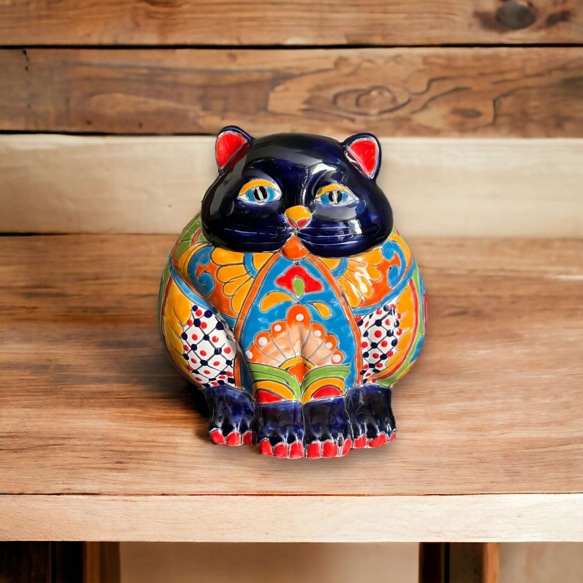 Colorful Ceramic Talavera Cat Planter Mexican Art - - Talavera Planter