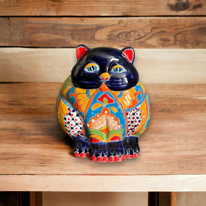 Colorful Ceramic Talavera Cat Planter Mexican Art - - Talavera Planter