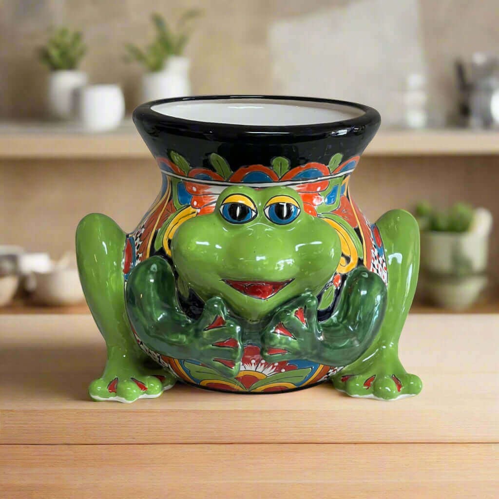 Talavera Frog Planter Colorful Hand-Painted Mexican Ceramic Pot - - Talavera Planter