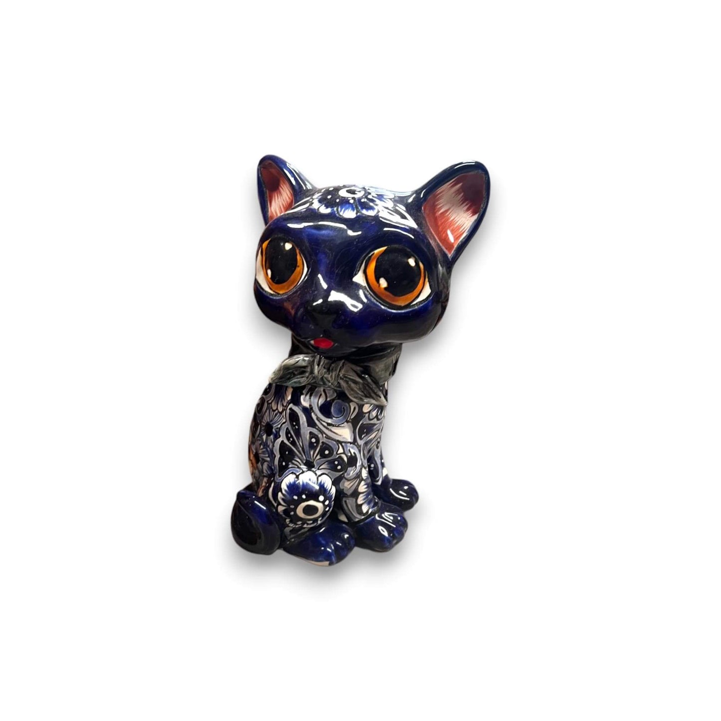 Talavera Cat Statue Hand-Painted Mexican Folk Art Figurine - - Talavera Statue