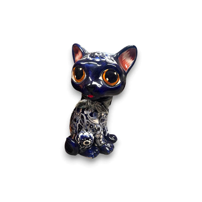 Talavera Cat Statue Hand-Painted Mexican Folk Art Figurine - - Talavera Statue
