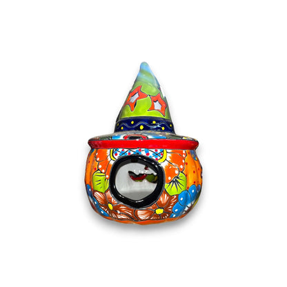 Talavera Jack-o'-Lantern Mexican Pumpkin with Witches Hat - - Talavera Statue
