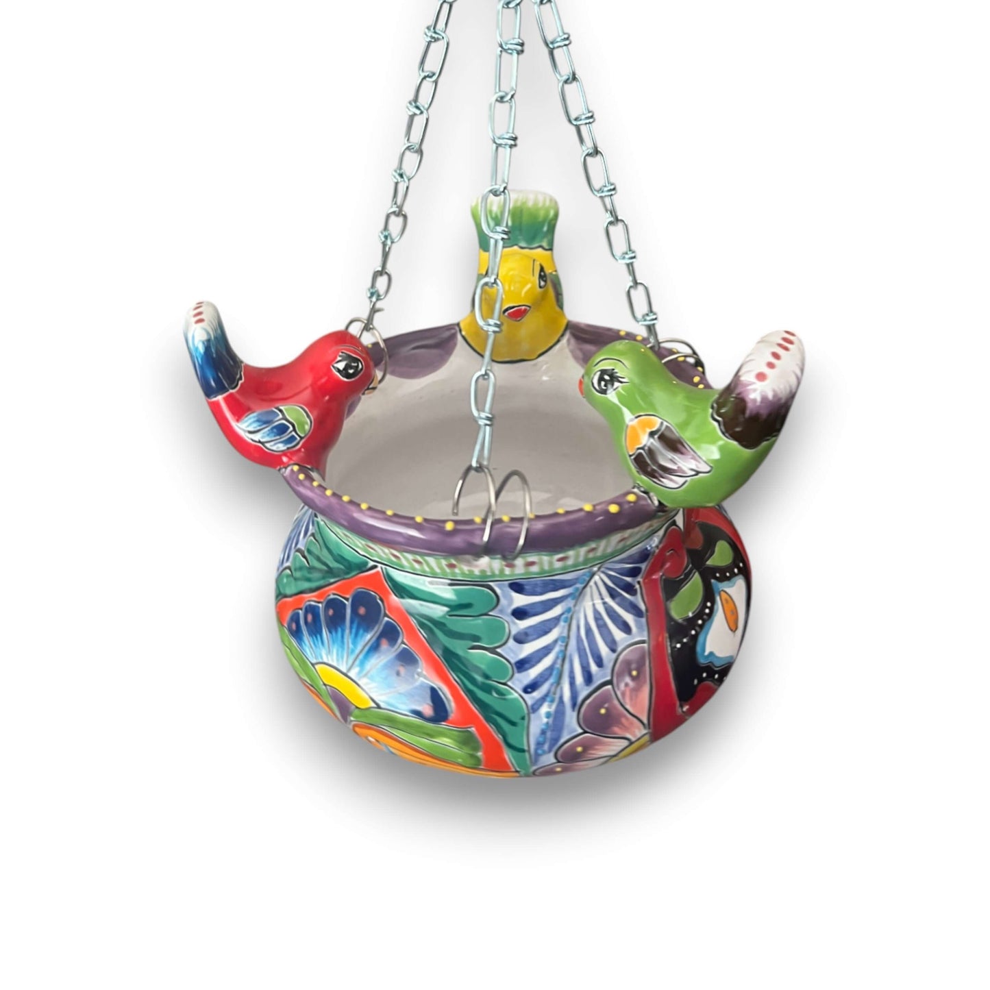 Small Talavera Hanging Planter with Birds | Handmade Ceramic Pot- The Talavera Hub- {{Product type}}