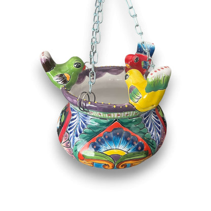 Small Talavera Hanging Planter with Birds | Handmade Ceramic Pot- The Talavera Hub- {{Product type}}
