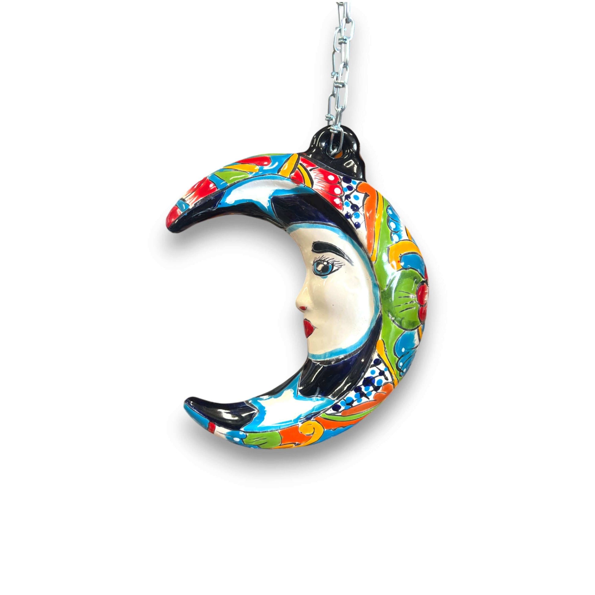 Talavera Crescent Moon Face Hanging Mexican Wall Art - - Talavera Wall Art