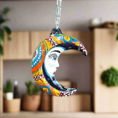 Talavera Crescent Moon Face Hanging Mexican Wall Art - - Talavera Wall Art