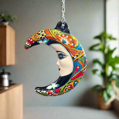 Talavera Crescent Moon Face Hanging Mexican Wall Art - - Talavera Wall Art