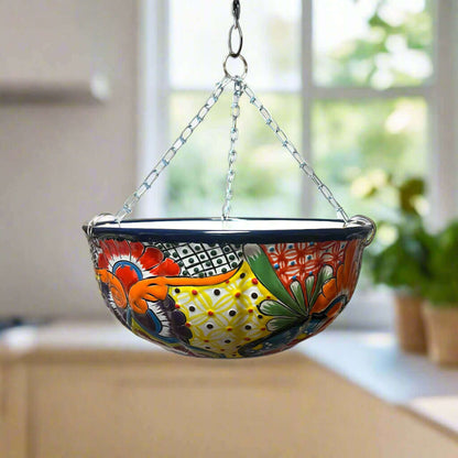 Talavera Hanging Planter Colorful Hand-Painted Mexican Flower Pot - - Talavera Flower Pot