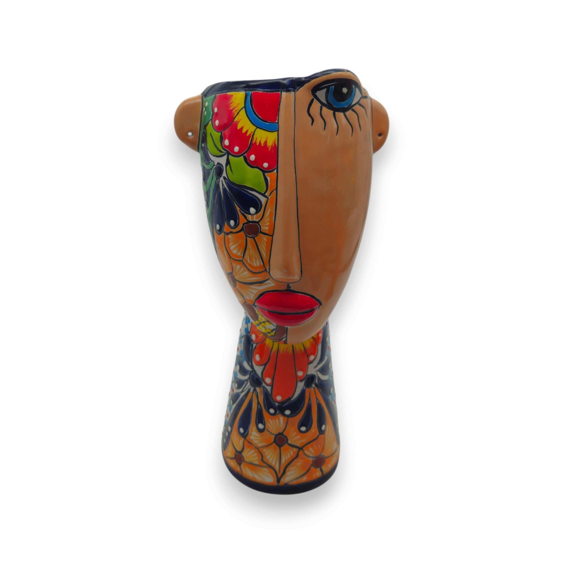 Talavera Lady Planter Handmade Mexican Folk Art - - Talavera Planter