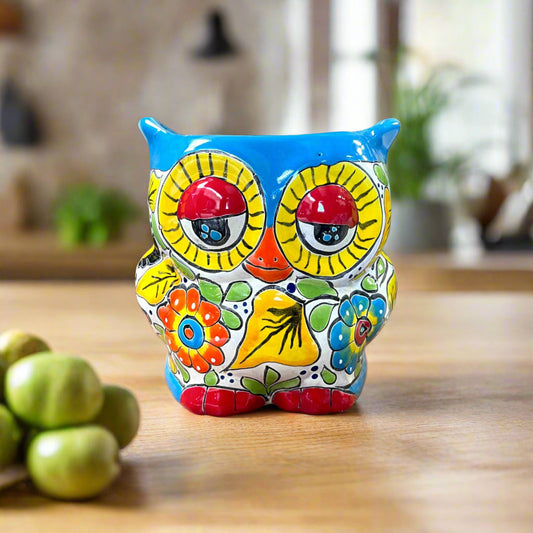 Talavera Owl Planter Colorful Hand-Painted Mexican Pottery - - Talavera Planter
