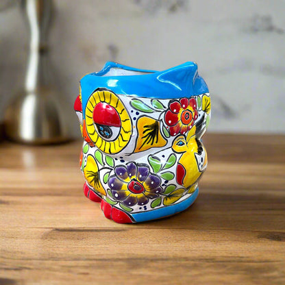 Talavera Owl Planter Colorful Hand-Painted Mexican Pottery - - Talavera Planter