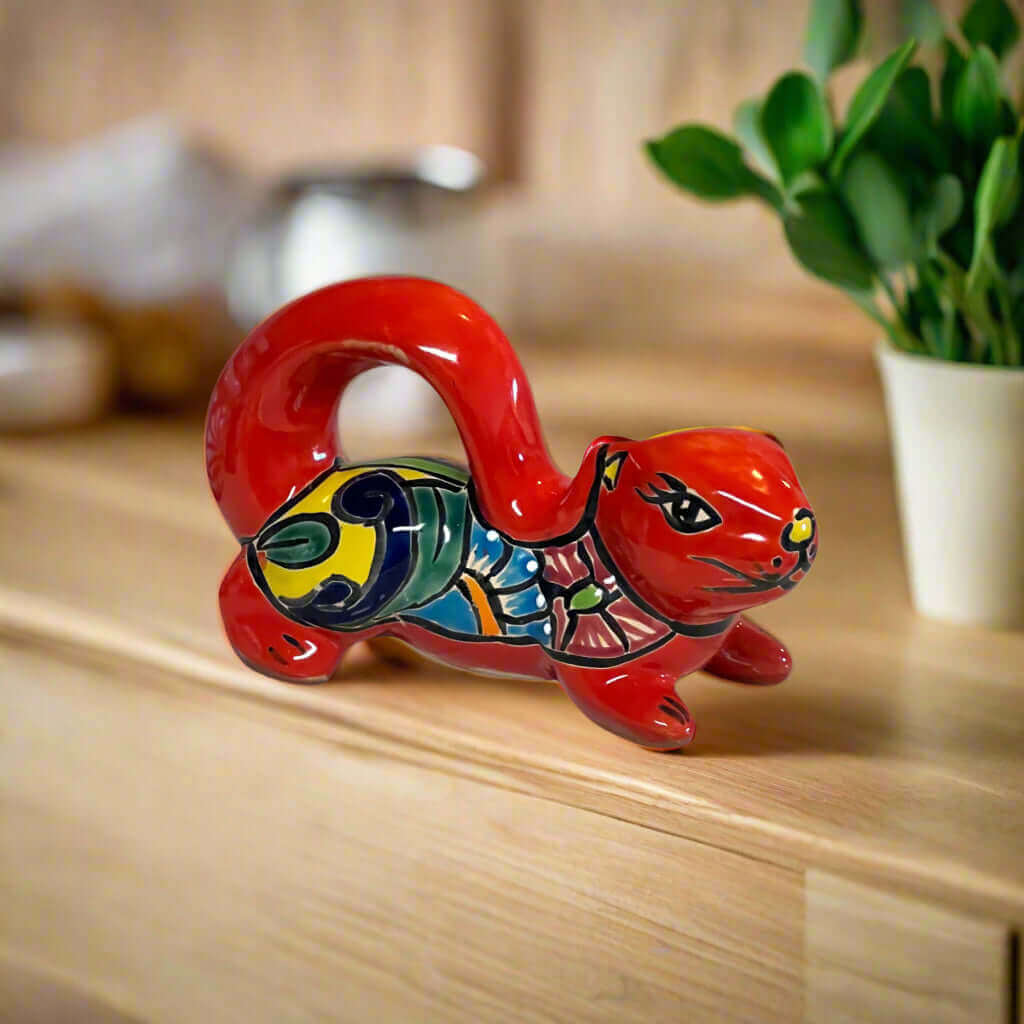 Talavera Squirrel Statue Colorful Hand-Painted Mexican Figurine - - Talavera Statue