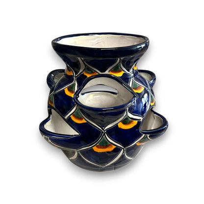 Talavera Strawberry Planter Blue Peacock Design - - Talavera Planter