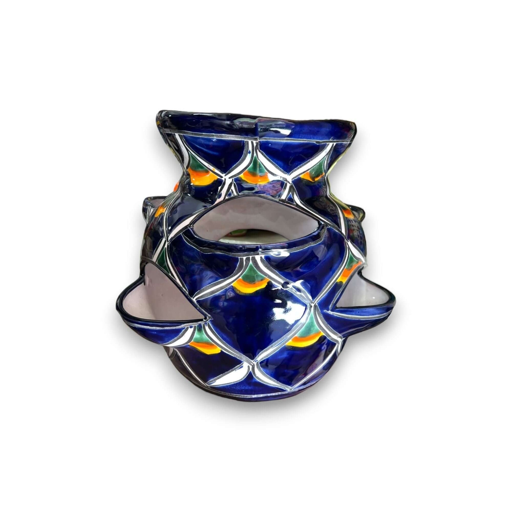 Talavera Strawberry Planter Blue Peacock Design - - Talavera Planter
