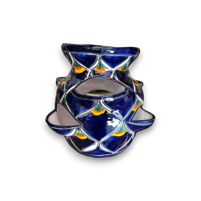 Talavera Strawberry Planter Blue Peacock Design - - Talavera Planter