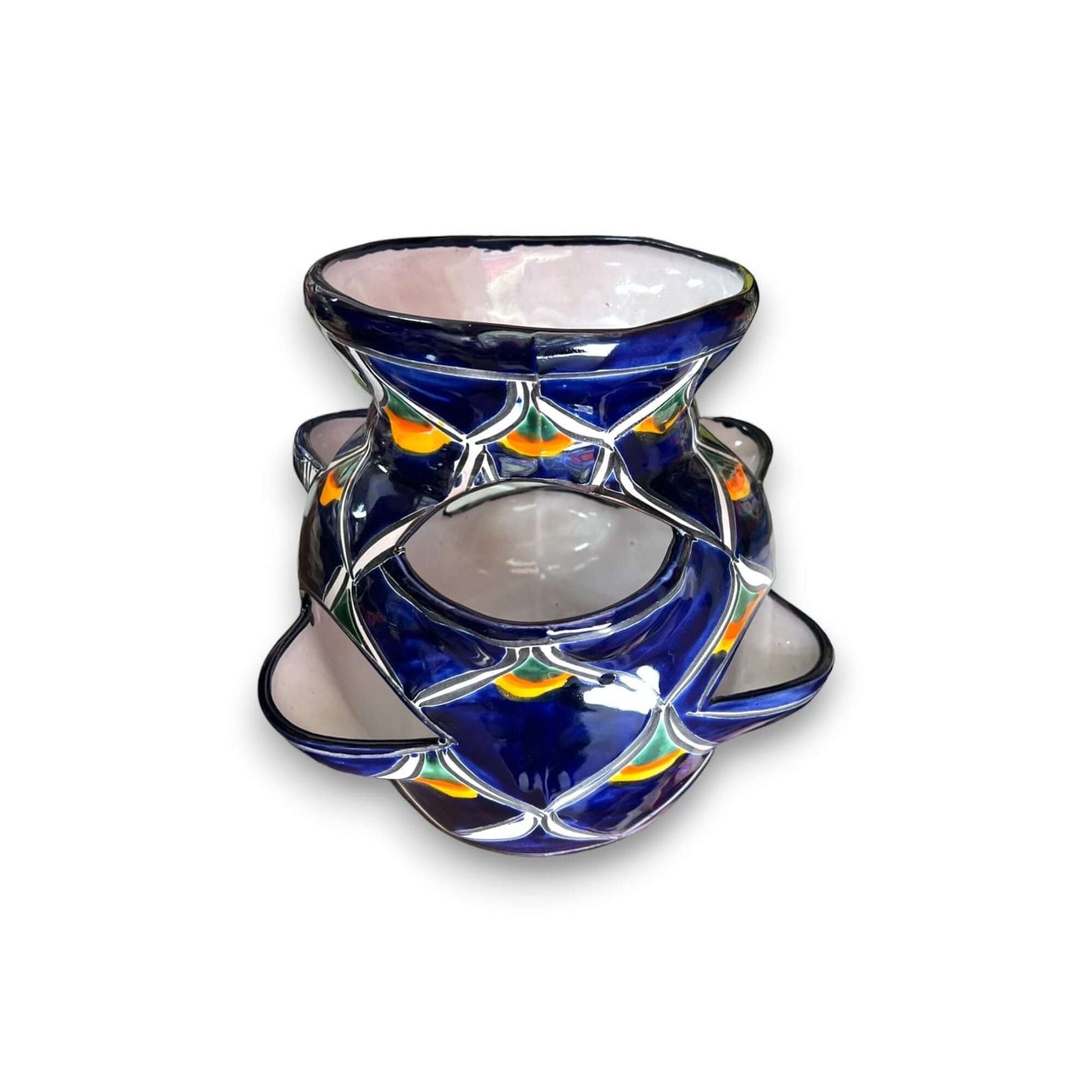 Talavera Strawberry Planter Blue Peacock Design - - Talavera Planter