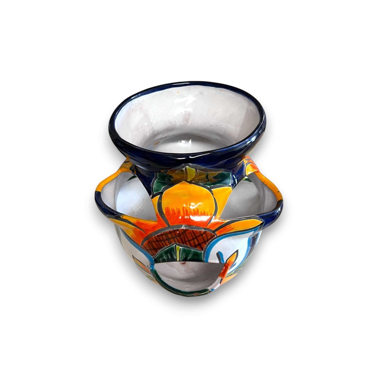 Talavera Strawberry Planter Sunflower Lily Design - - Talavera Planter